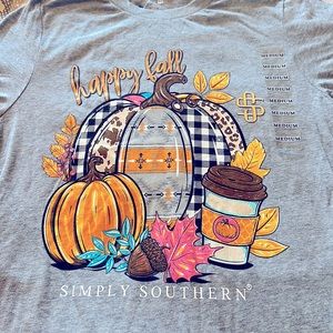 New Simply Southern Happy Fall Shirt with Pumpkins and Coffee Size: Medium